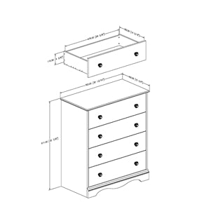 White 4 Drawer Bedroom Chest with Wooden Knobs