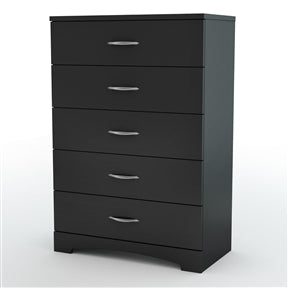 Modern 5-Drawer Bedroom Chest in Black Wood Finish