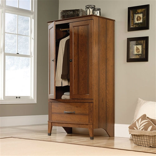 Wardrobe Cabinet Storage Armoire in Medium Brown Cherry Wood Finish