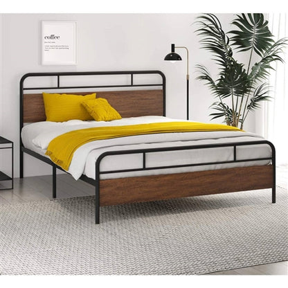 Industrial Metal Wood Platform Bed Frame with Headboard and Footboard