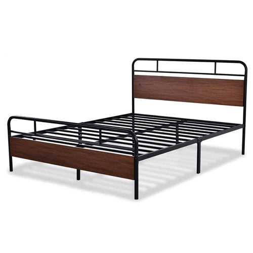 Industrial Metal Wood Platform Bed Frame with Headboard and Footboard