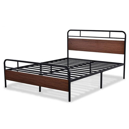 Industrial Metal Wood Platform Bed Frame with Headboard and Footboard