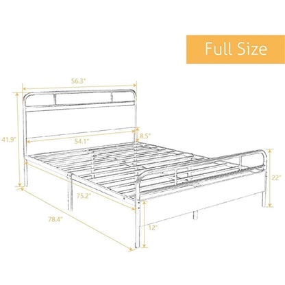 Industrial Metal Wood Platform Bed Frame with Headboard and Footboard