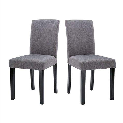 Set of 2 - Grey Fabric Dining Chairs with Black Wood Legs