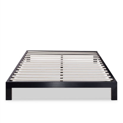 Modern Black Metal Platform Bed Frame with Wooden Slats