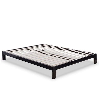 Modern Black Metal Platform Bed Frame with Wooden Slats