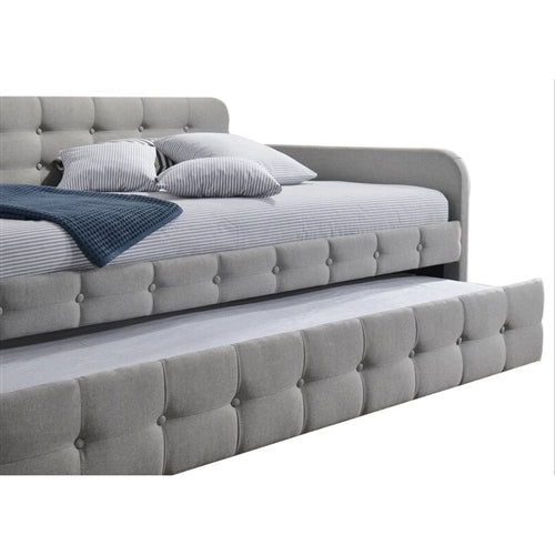 Gray Tufted Polyester Linen Twin Daybed with Trundle