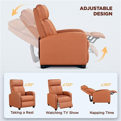 Brown High-Density Faux Leather Push Back Recliner Chair