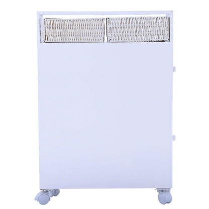 White Bathroom Storage Floor Cabinet with Baskets and Casters