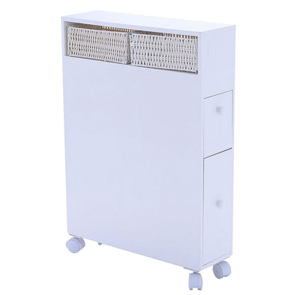 White Bathroom Storage Floor Cabinet with Baskets and Casters