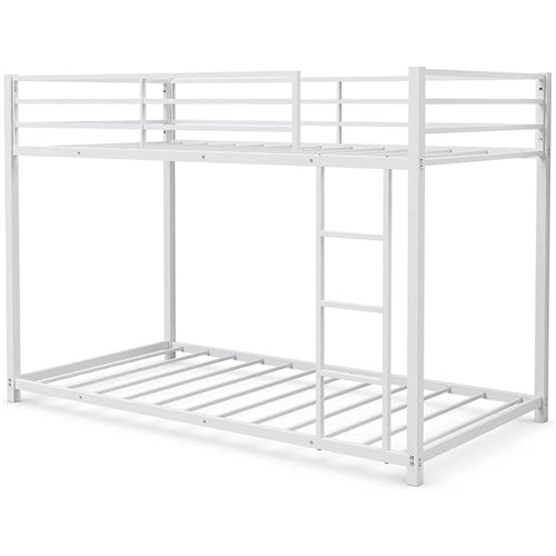 Twin over Twin Low Profile Modern Bunk Bed Frame in White Metal Finish