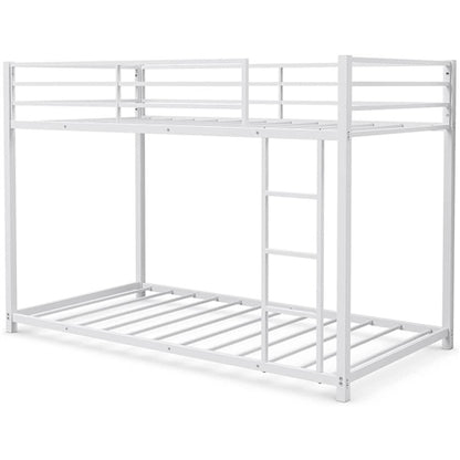 Twin over Twin Low Profile Modern Bunk Bed Frame in White Metal Finish