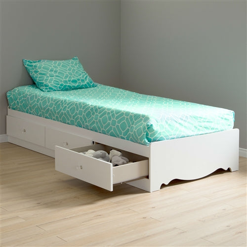 Twin White Wood Platform Day Bed with Storage Drawers