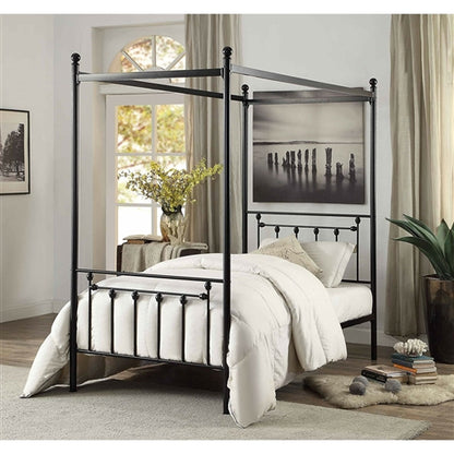 Twin size Sturdy Metal Canopy Bed Frame in Black Metal Finish