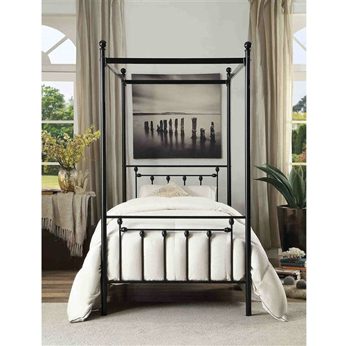 Twin size Sturdy Metal Canopy Bed Frame in Black Metal Finish