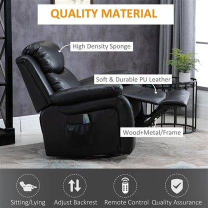 Adjustable Black Faux Leather Remote Massage Recliner Chair w/ Footrest