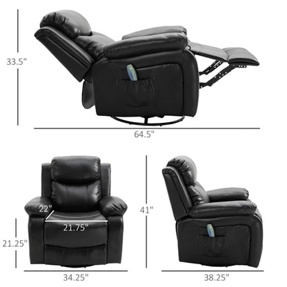 Adjustable Black Faux Leather Remote Massage Recliner Chair w/ Footrest