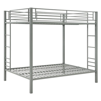 Twin over Twin Modern Metal Bunk Bed Frame in Silver Finish