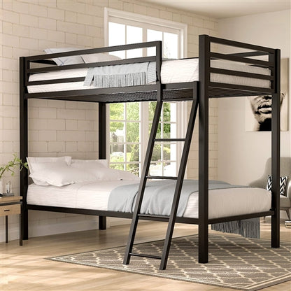 Twin over Twin Modern Metal Bunk Bed Frame in Black Finish with Ladder