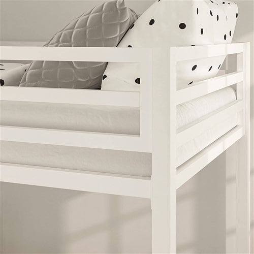 Twin over Twin Modern Metal Bunk Bed Frame in White with Ladder