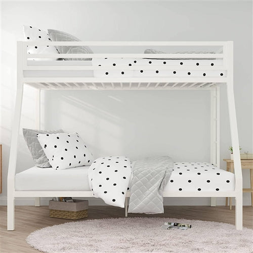 Twin over Full Modern Metal Bunk bed Frame in White with Ladder