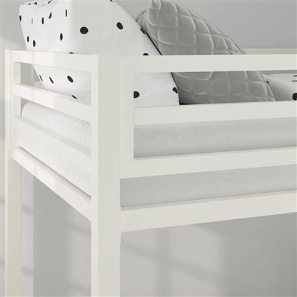 Twin over Full Modern Metal Bunk bed Frame in White with Ladder