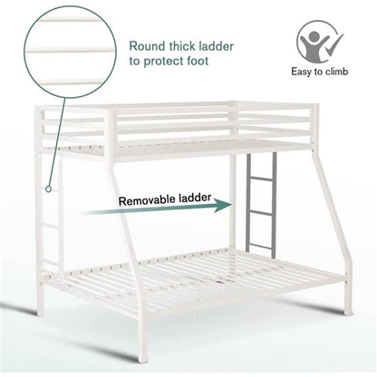 Twin over Full Modern Metal Bunk bed Frame in White with Ladder