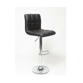 Set of 2 - Adjustable Height Bar Stool with Black Faux Leather Cushion Seat