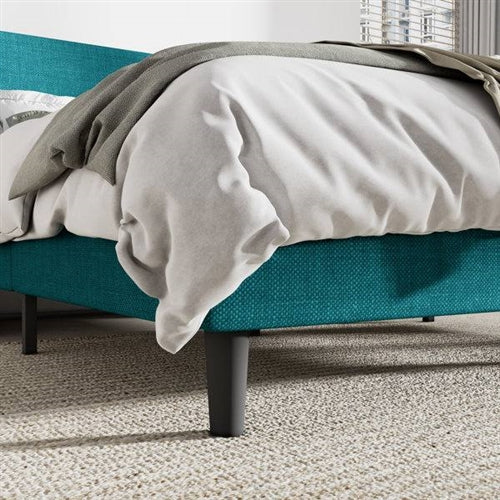 Upholstered Linen Blend Headboard Wingback Platform Bed in Turquoise