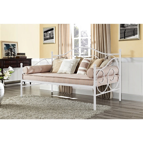 Twin White Metal Daybed with Scrolling Final Detailing