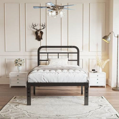 Heavy Duty Black Metal Platform Bed Frame with Headboard