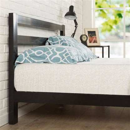 Heavy Duty Metal Platform Bed Frame with Headboard and Wood Slats