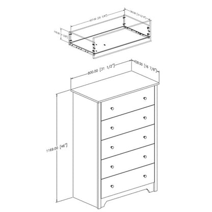 Dark Brown Chocolate Wood Finish 5-Drawer Bedroom Chest of Drawers