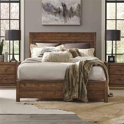 FarmHome Walnut Solid Pine Platform Bed in Queen Size