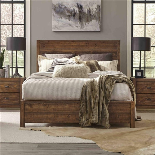 FarmHome Walnut Solid Pine Platform Bed in Queen Size