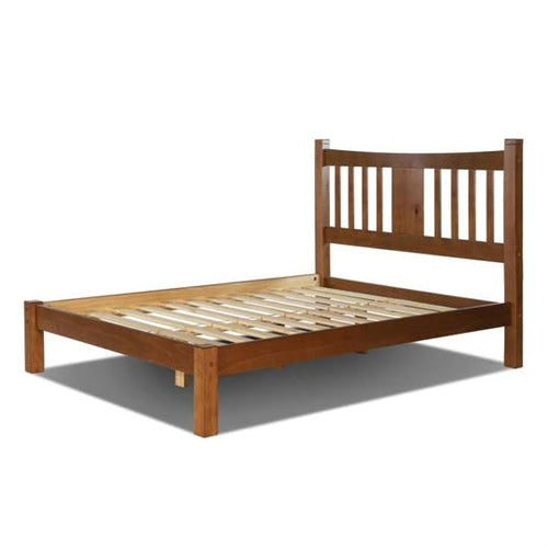 Farmhouse Style Solid Wood Platform Bed Frame with Headboard in Walnut