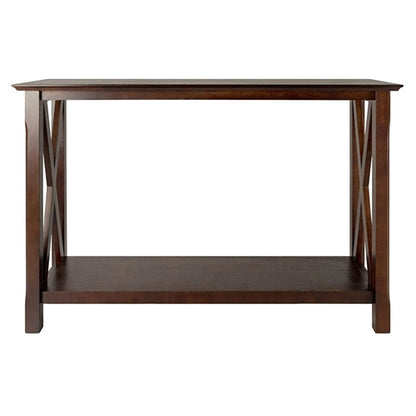 Cappuccino Brown Wood Console Sofa Table with Bottom Shelf