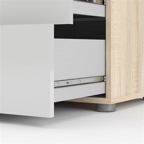 White Modern Bedroom 8-Drawer Double Dresser with Oak Finish Sides and Top