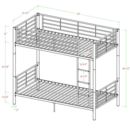 Twin over Twin Sturdy Steel Metal Bunk Bed in White Finish