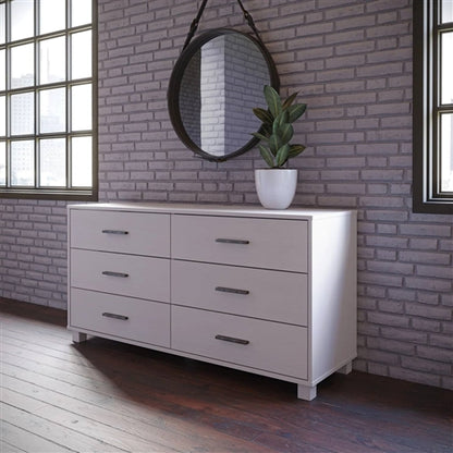 Modern Farmhouse Solid Wood 6 Drawer Double Dresser in White Finish