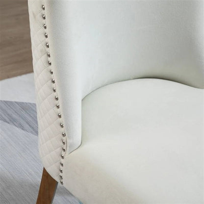 Set of 2 Modern Nailhead Diamond Stitch Upholstered Dining Chairs Beige White