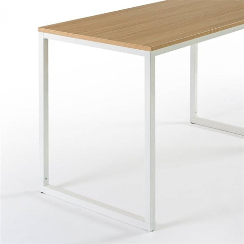 Modern Home Office Desk with White Metal Frame and Wood Table Top