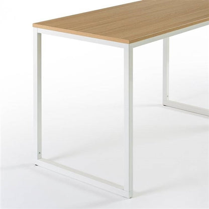 Modern Home Office Desk with White Metal Frame and Wood Table Top