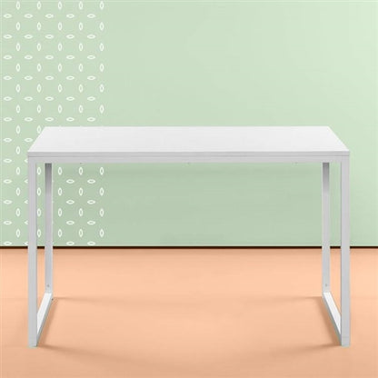 Modern Home Office Desk with White Metal Frame and Wood Top