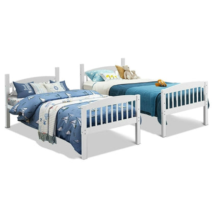 Twin over Twin Wooden Bunk Bed with Ladder in White Wood Finish