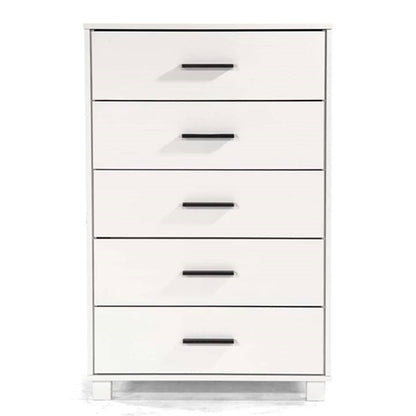 Modern Farmhouse Solid Wood 5 Drawer Bedroom Chest in White Wooden Finish