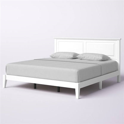 Traditional Solid Oak Wooden Platform Bed Frame with Headboard in White