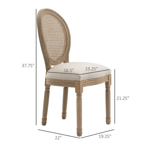 Set of 2 Vintage Upholstered Armless Rattan Back Dining Chairs Beige White