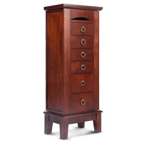 Medium Brown Wood Jewelry Armoire Storage Chest Cabinet with Mirror