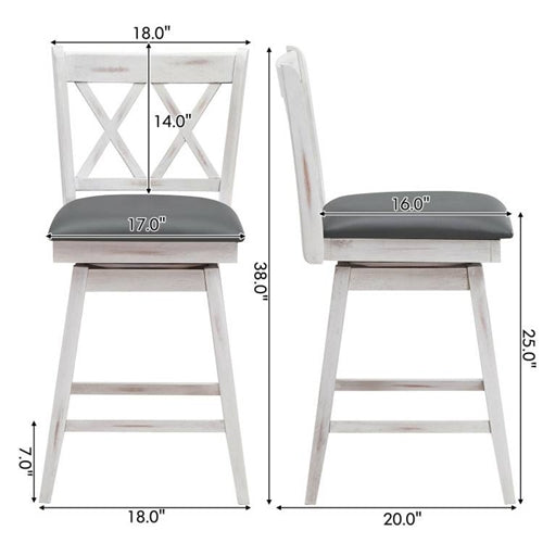 Set of 2 White Wood 24-in Counter Height Farmhouse Swivel Cushion Seat Barstools